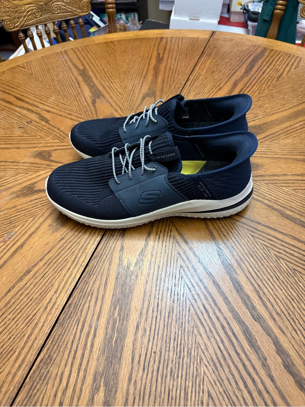 Skechers Men's Navy and White Knit Slip-On Athletic Sneakers